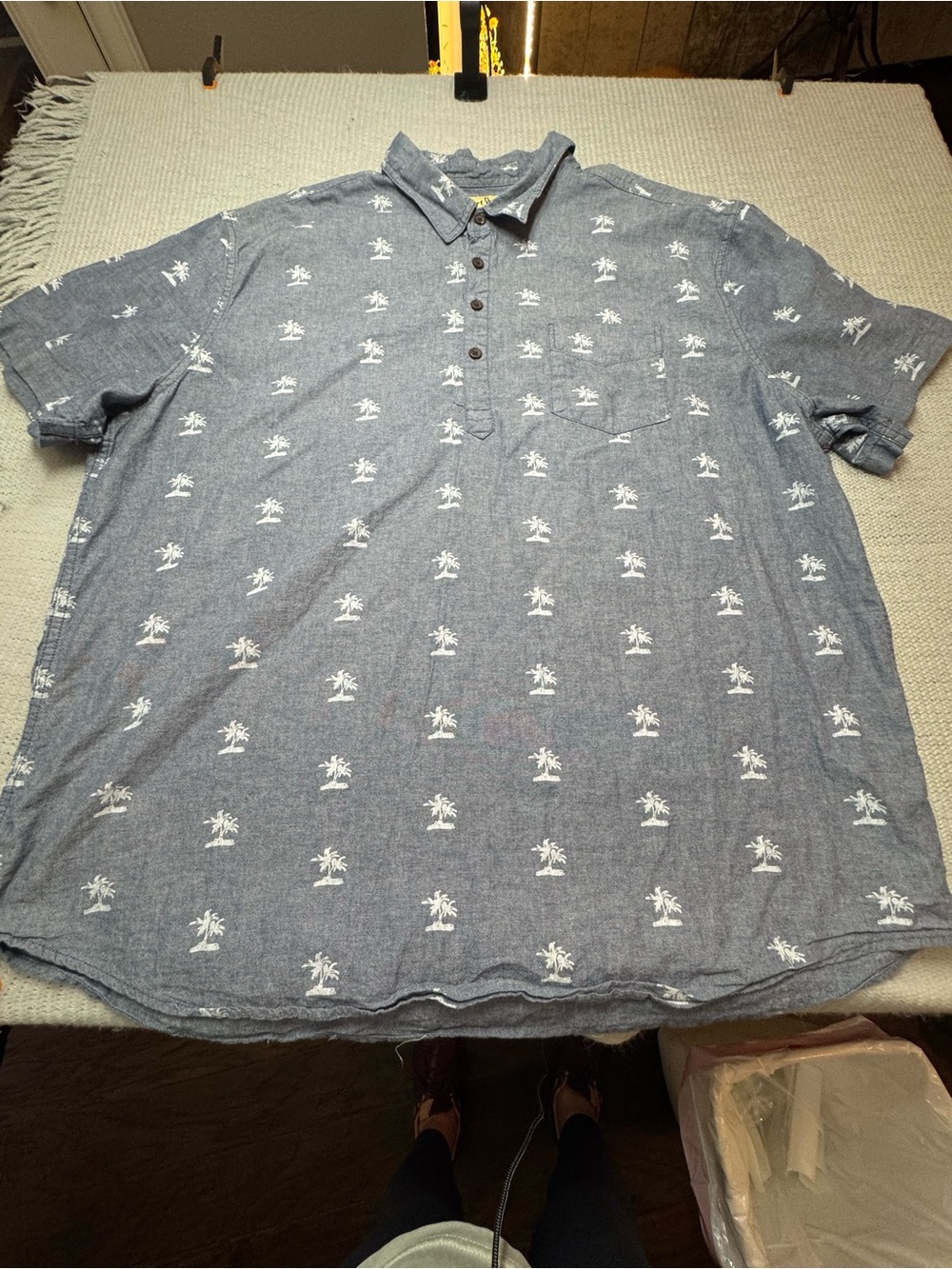 Chips & Pepper Blue Short-Sleeve Polo with White Palm Print